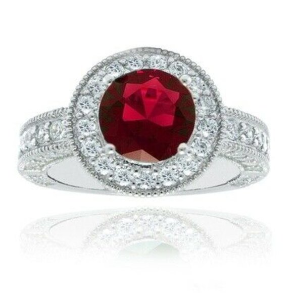 18K White Plated Gold Red CZ  Sz 5 Ring 7.50 CTTW - Picture 3 of 3